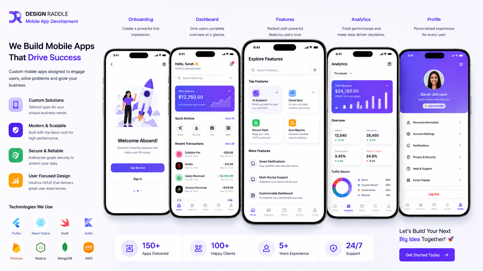 Mobile app development preview by Design Raddle