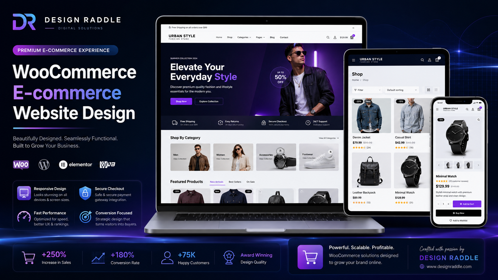 WooCommerce e-commerce website design preview by Design Raddle