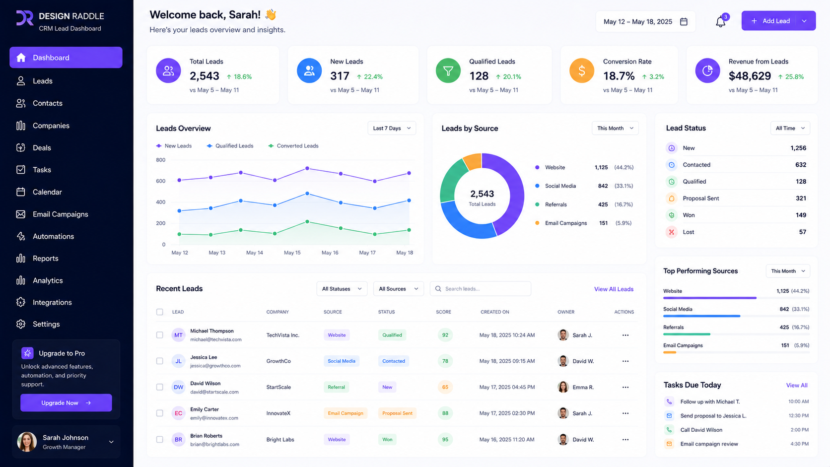 CRM lead dashboard preview