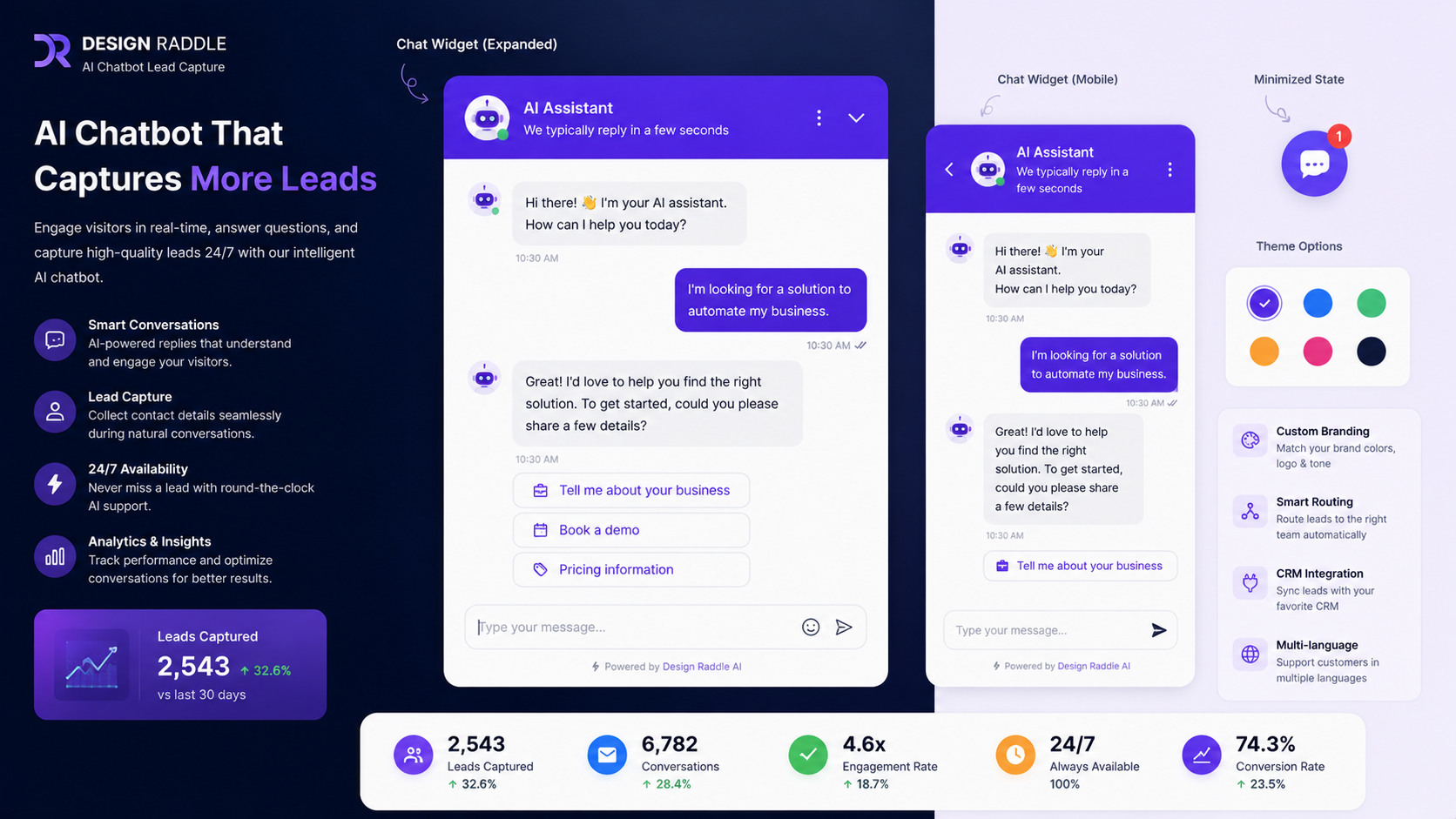 AI chatbot lead capture widget preview